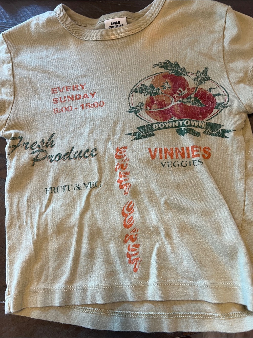 Urban Outfitters Cream Tee with Red & Green Vintage Produce Print